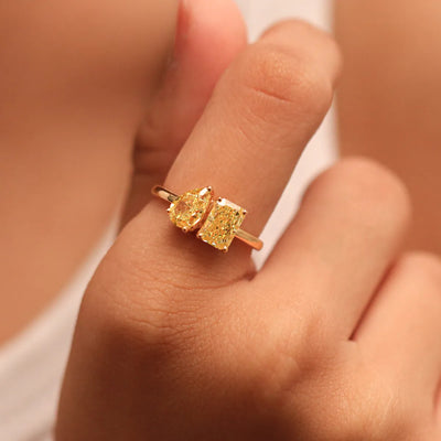 Pear And Radiant Toi Et Moi Yellow Diamond Ring | Earthly Jewels