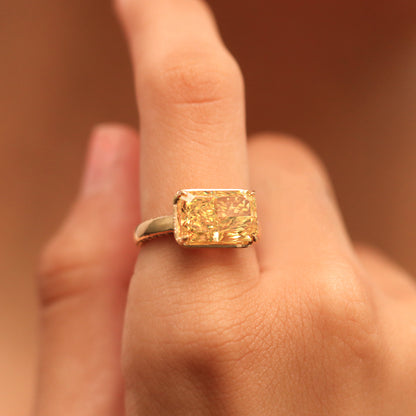East West Radiant Yellow Diamond Solitaire Ring | Earthly Jewels