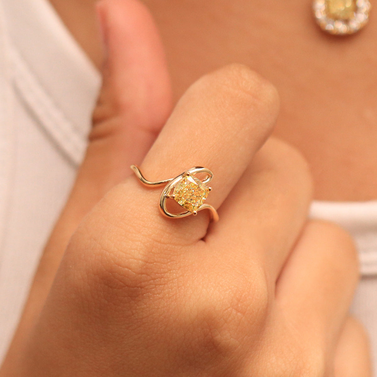 Cushion Cut Diamond Fluid Shape Ring | Earthly Jewels