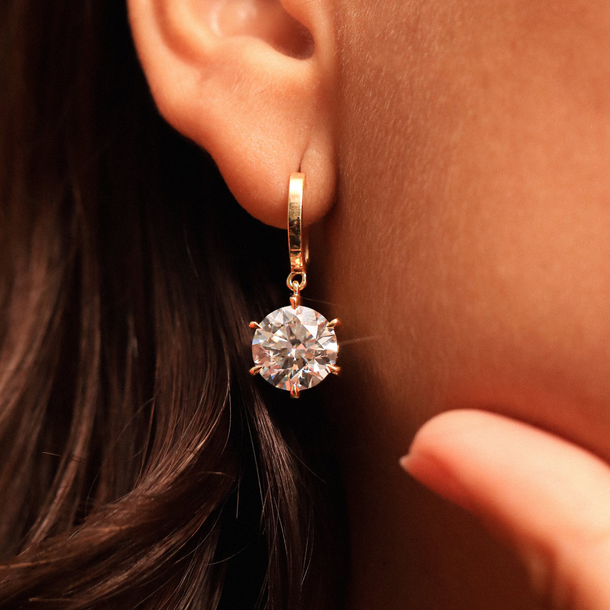 Round Cut Solitaire Diamond Leverback Dangle Earrings | Earthly Jewels