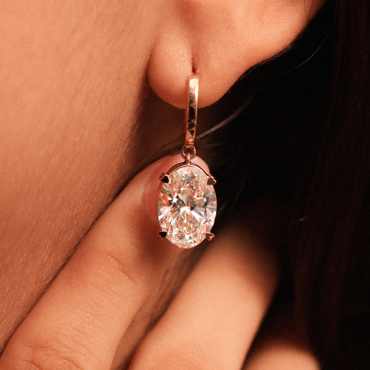 Oval Diamond Solitaire Leverback Earrings | Earthly Jewels