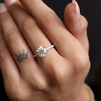 Round Shape Diamond Pave Ring In Tulip Prong Setting | Earthly Jewels