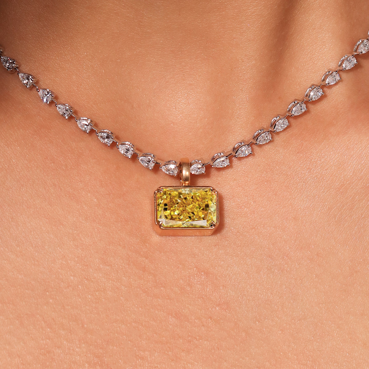 Yellow Radiant Cut Solitaire Bezel Pendant | Earthly jewels