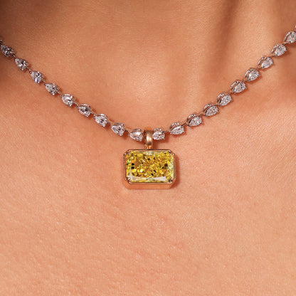 Yellow Radiant Cut Solitaire Bezel Pendant | Earthly jewels