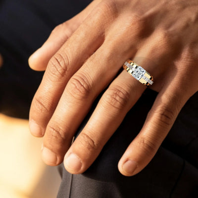 Radiant Cut Diamond Channel Men'S Ring | Earthly Jewels