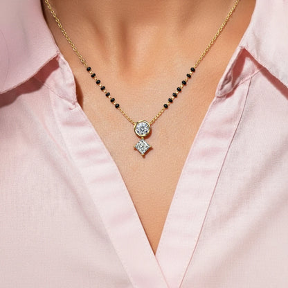 Round And Princess Duo Diamond Mangalsutra | Earthly Jewels