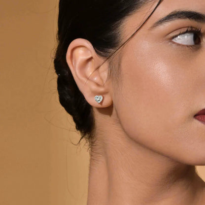 Heart Solitaire Hidden Halo Earring | Earthly Jewels