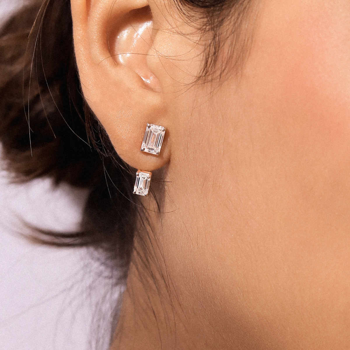 2 in 1 Dual Emerald Solitaire Stud & Ear Jacket