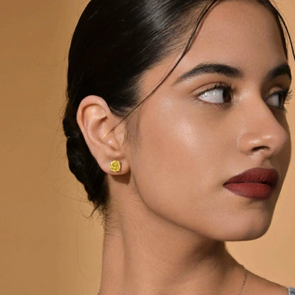 Cushion Cut Yellow Diamond Studs | Earthly Jewels
