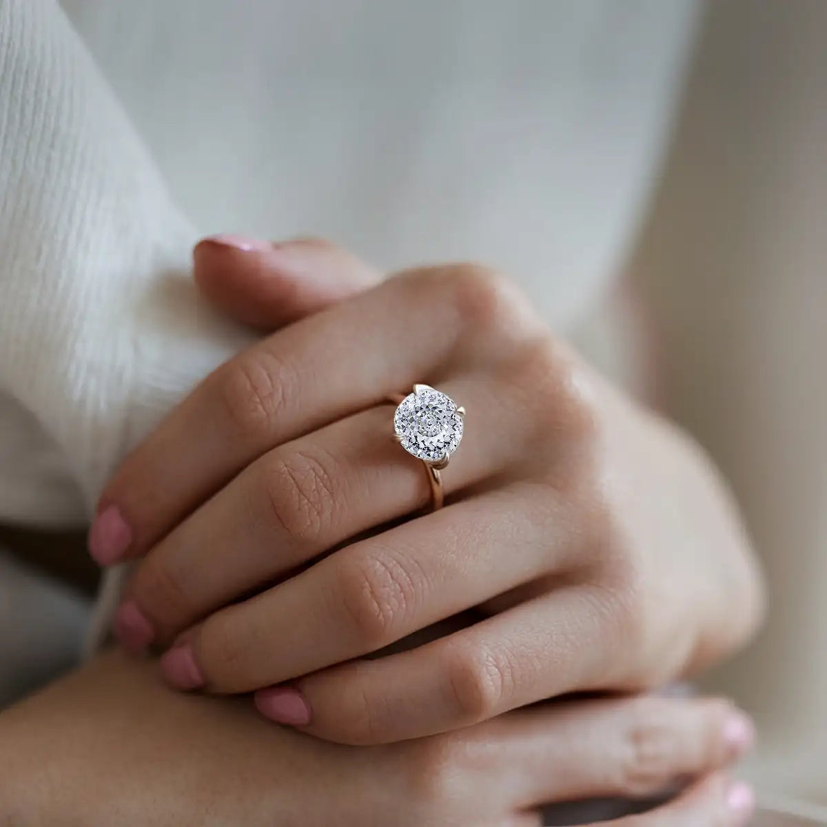 Portuguese Round Cut Diamond Ring With Hidden Halo