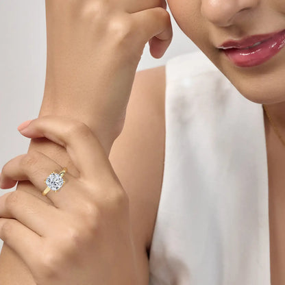 Cushion Solitaire Floral Prong Ring