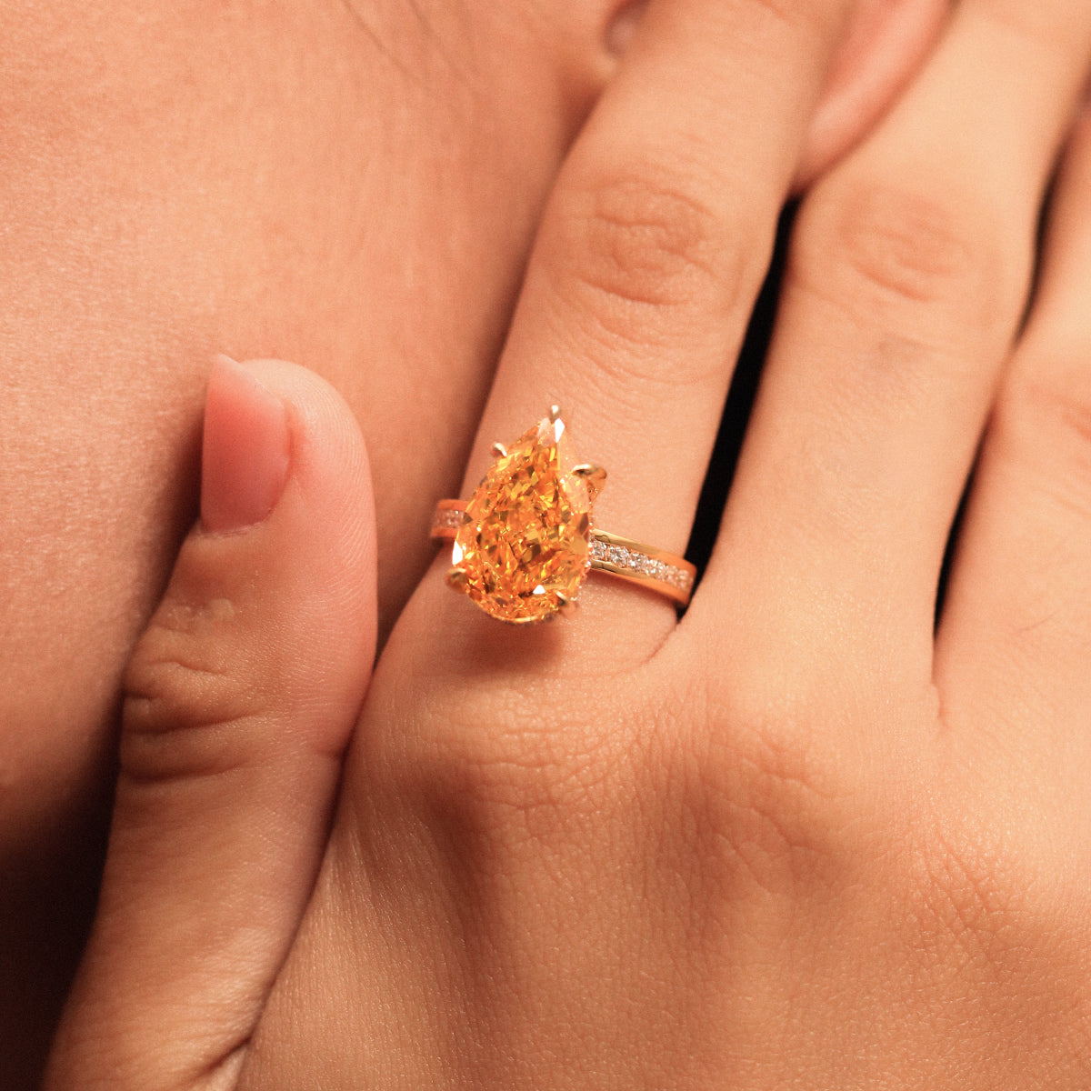 Yellow Pear Solitaire Ring With Channel Setting | Earthly Jewels