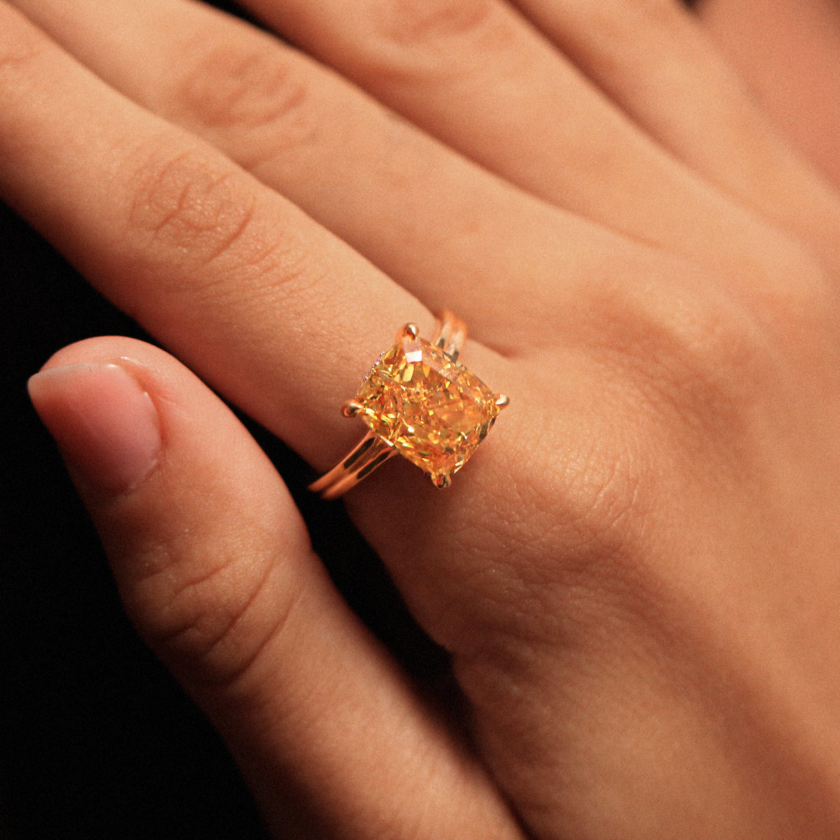 Yellow Cushion Solitaire Double Band Ring | Earthly Jewels