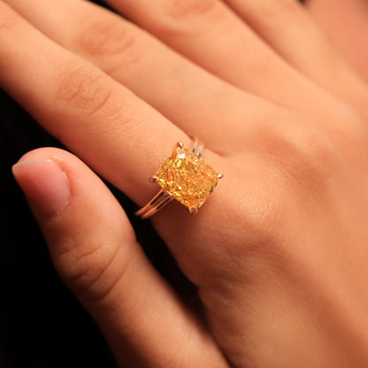 Yellow Cushion Solitaire Double Band Ring | Earthly Jewels