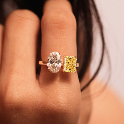 Fancy Yellow Radiant And Oval Toi Et Moi Ring | Earthly  Jewels