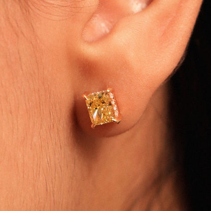 Yellow Radiant Cut Lab Diamond Stud Earring | Earthly Jewels