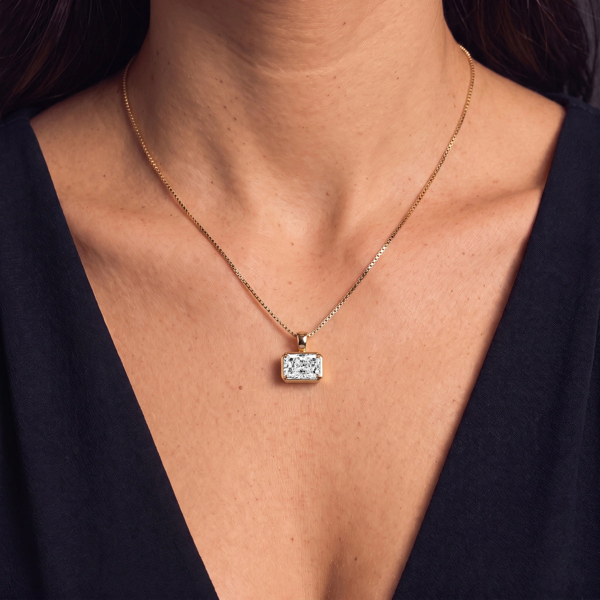 Yellow Radiant Cut Solitaire Bezel Pendant | Earthly jewels | Model image