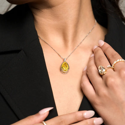 Yellow Pear Lab Diamond Bezel Solitaire Pendant | Earthly jewels 