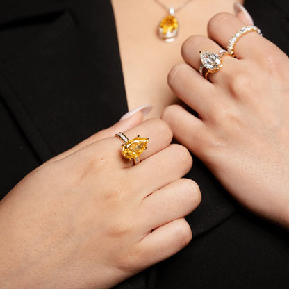 Yellow Pear Solitaire Ring With Channel Setting | Earthly Jewels