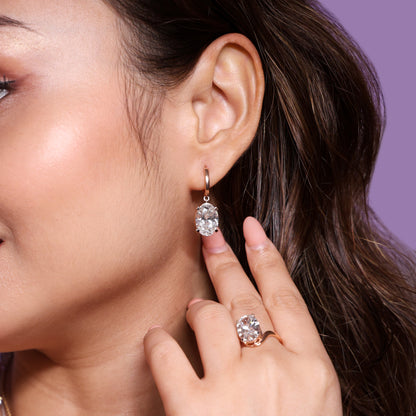 Oval Diamond Solitaire Leverback Earrings | Earthly Jewels