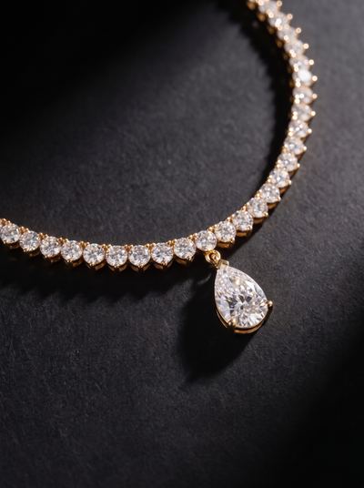 Round Diamond Tennis Necklace with pear shaped pendant