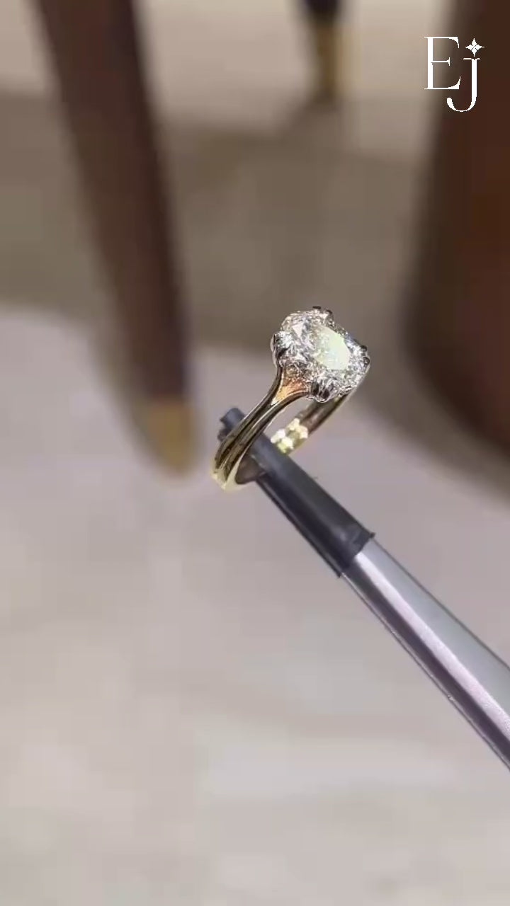 Load video: Oval Solitaire Dual Plain Band Ring With Hidden Halo | Earthly Jewels | Video