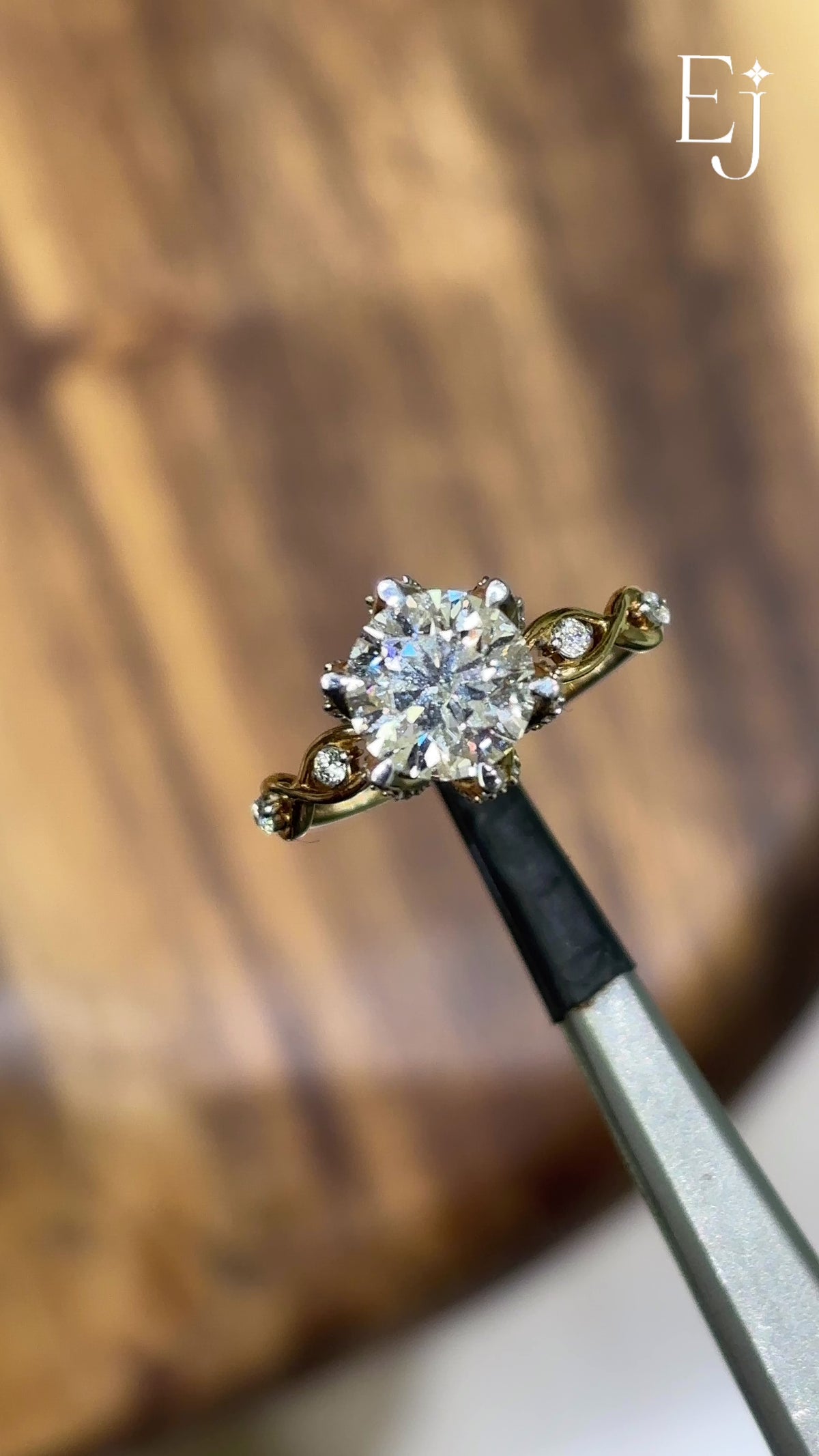 Load video: Round Solitaire Floral Pave Prongs Ring With Twisted Shank | Earthly Jewels | Video