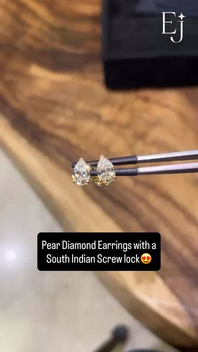 2 Carat Pear Shaped Diamond Earrings in Gold | Video