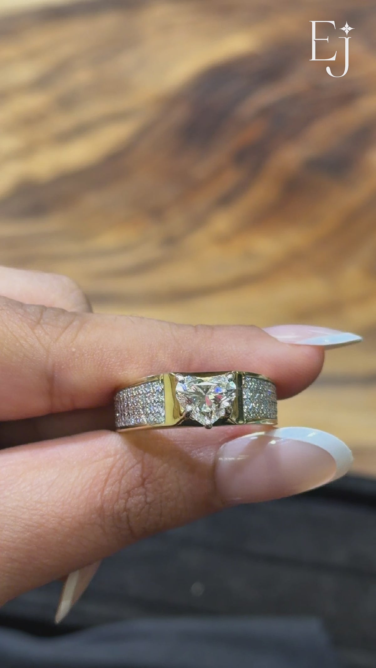 Load video: Men’s Heart Shape Diamond Ring with Pave Band | Earthly Jewels