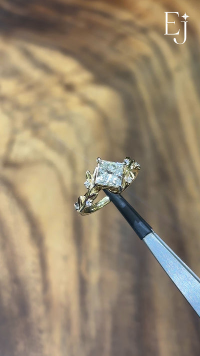 Princess Cut Diamond Ring with Leaf Design | Earthly Jewels | Video