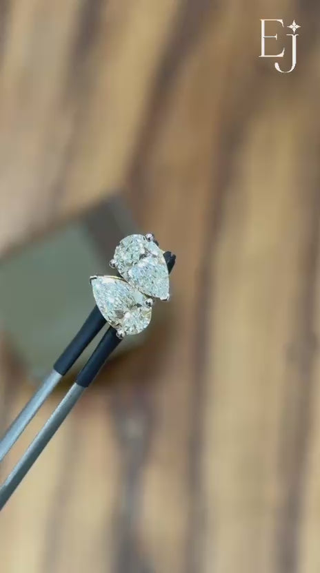 Load video: 2 Carat Pear Shaped Diamond Earrings in Gold | Video