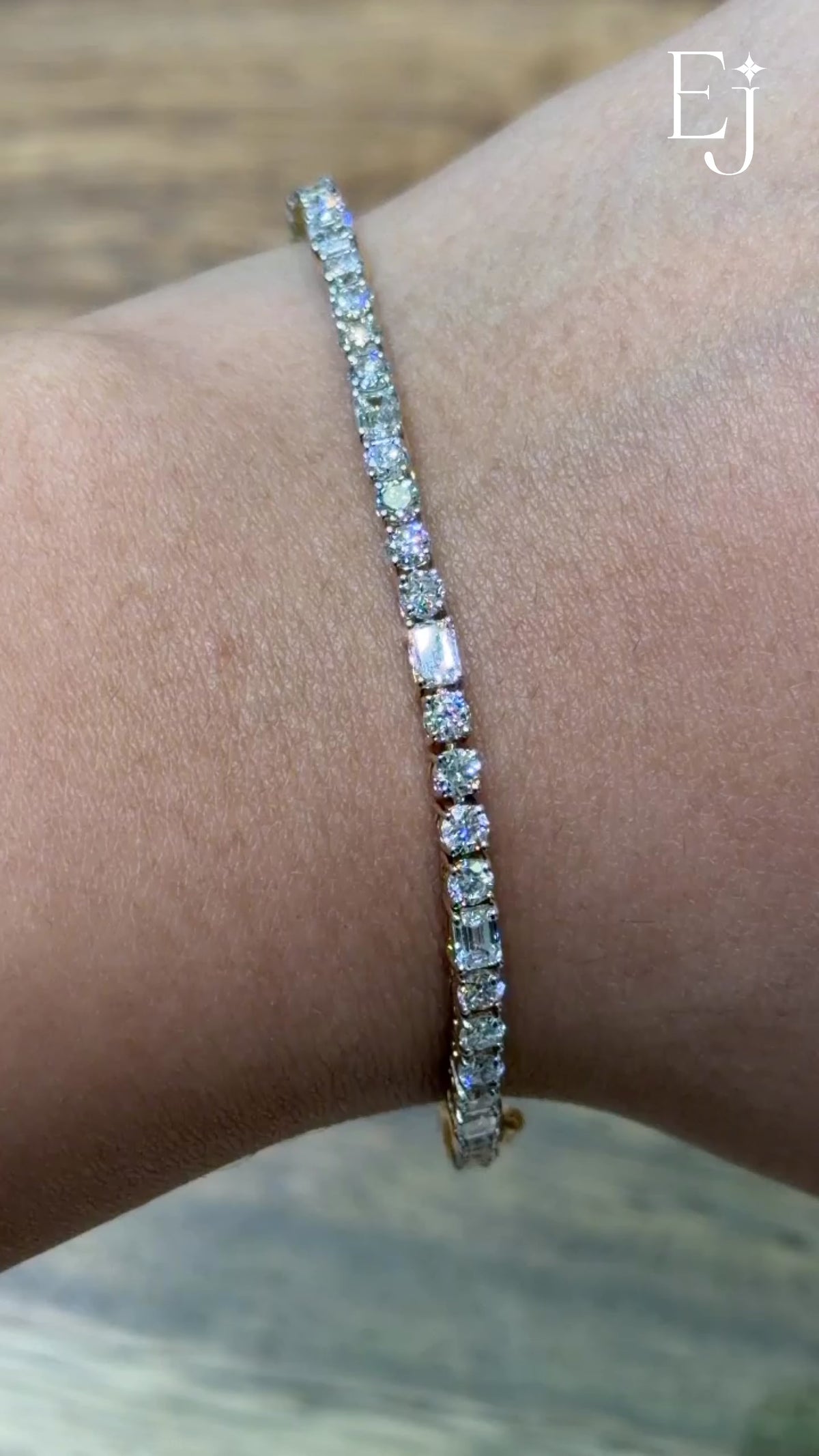 Load video: Round &amp; Emerald Cut Diamond Tennis Bracelet | Earthly Jewels | Video