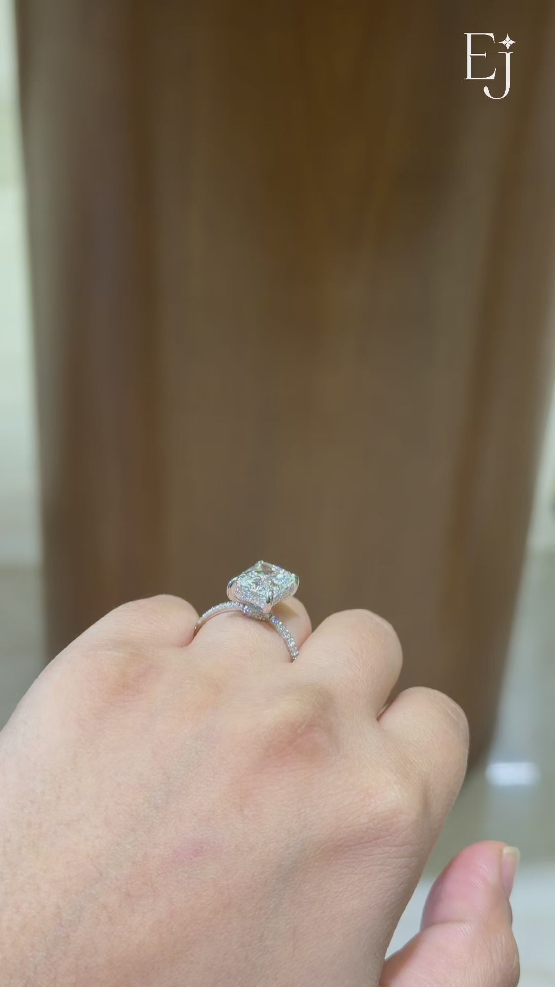 Load video: Radiant Cut Diamond Engagement Ring with Hidden Halo Pave Band
