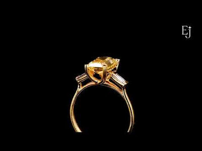 Yellow Radiant Solitaire Engagement Ring With Tapered Baguette | Earthly Jewels