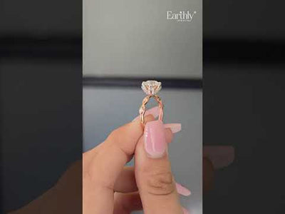 Round Solitaire Floral Pave Prongs Ring With Twisted Shank | Earthly Jewels