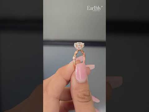 Round Solitaire Floral Pave Prongs Ring With Twisted Shank