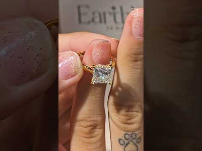 Princess Solitaire Double Hidden Halo Cathedral Ring | Earthly Jewels