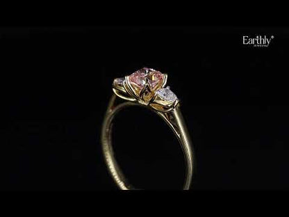 Pink Cushion Diamond With Side Pear Ring