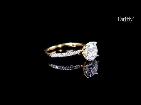 Round Solitaire Shape Floral Ring With Pave Band