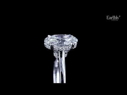 Oval Solitaire Double Hidden Halo Cathedral Ring