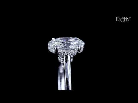 Oval Solitaire Double Hidden Halo Cathedral Ring