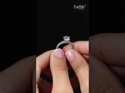 Round Solitaire Engagement Milgrain Pave Band | Earthly Jewels