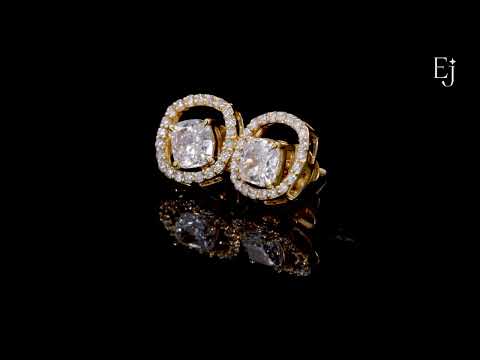 3 in 1 Cushion Cut Stud Earrings With Detachable Halo