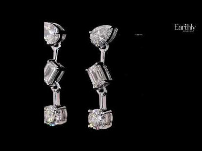 Three Stone Multi Shape Diamond Drop Earrings