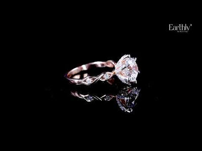 Round Solitaire Floral Pave Prongs Ring With Twisted Shank | Earthly Jewels