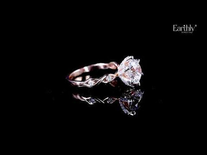 Round Solitaire Floral Pave Prongs Ring With Twisted Shank