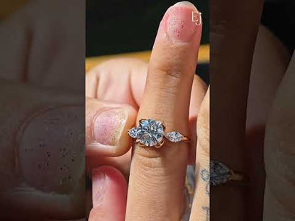 Round Floral Solitaire Ring With Side Marquise Stone | Earthly Jewels