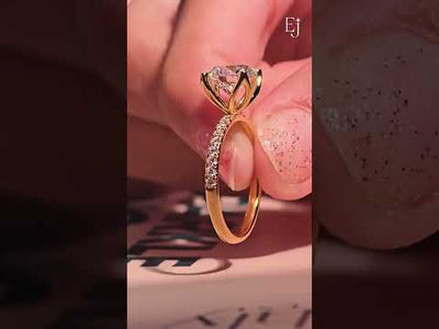 Round Solitaire Shape Floral Ring With Pave Band | Earthly Jewels
