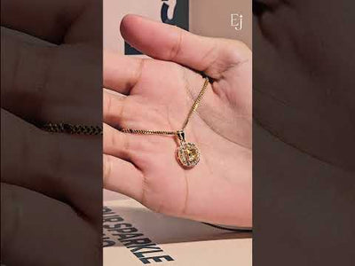Yellow Cushion Diamond Pendant With Halo | Earthly Jewels