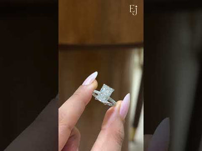 Radiant Cut Diamond Engagement Ring with Hidden Halo Pave Band